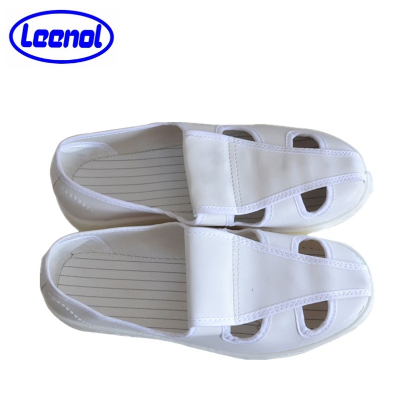 LN-1577105 Zapatos antiestáticos de PVC para sala limpia Zapatos de trabajo ESD transpirables de cuatro agujeros blancos